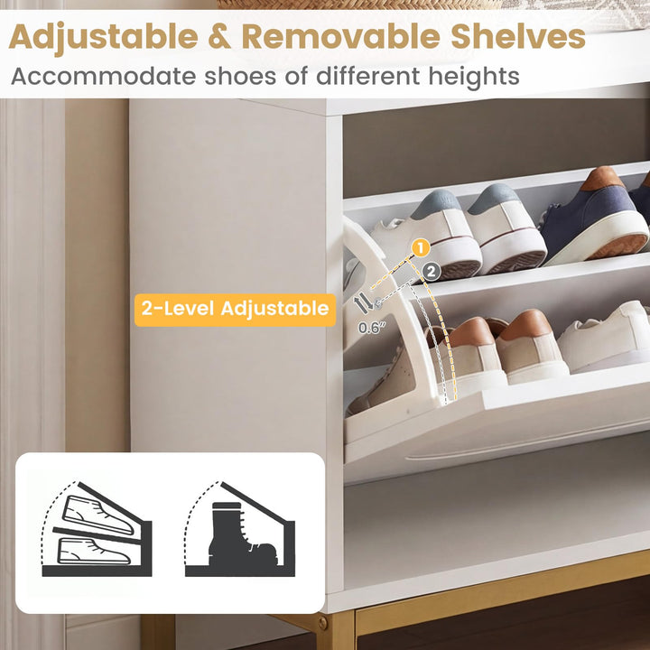 Giantex Shoe Storage Bench with 2 Flip Drawers