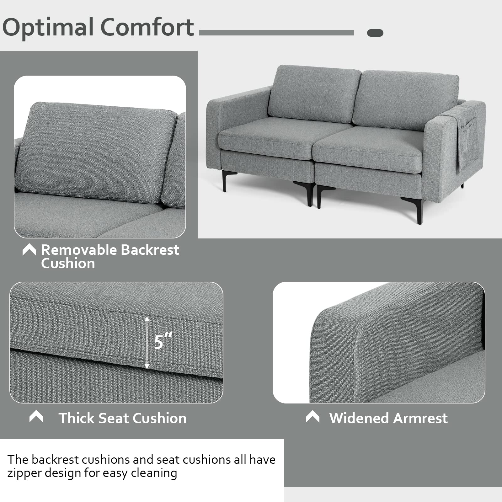 Giantex 2-Seat Sofa Couch, 66" L Modern Loveseat