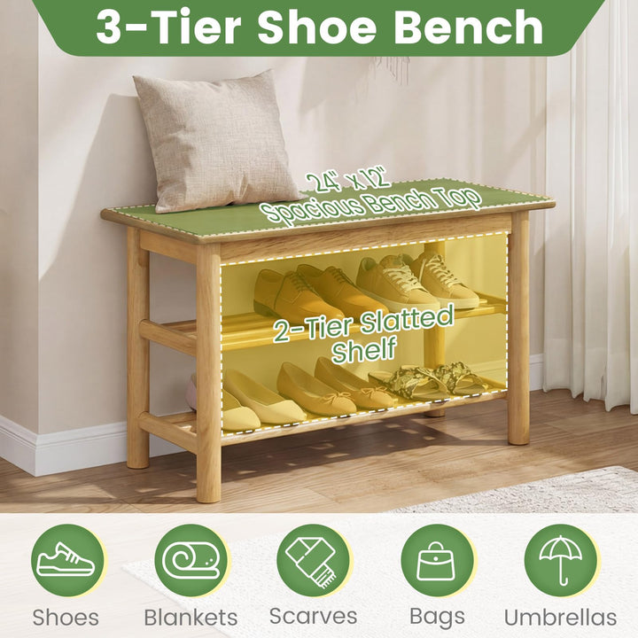 Giantex 3-Tier Entryway Shoe Rack Bench with Slat Shelves (12 x 24 x 17 Inches)