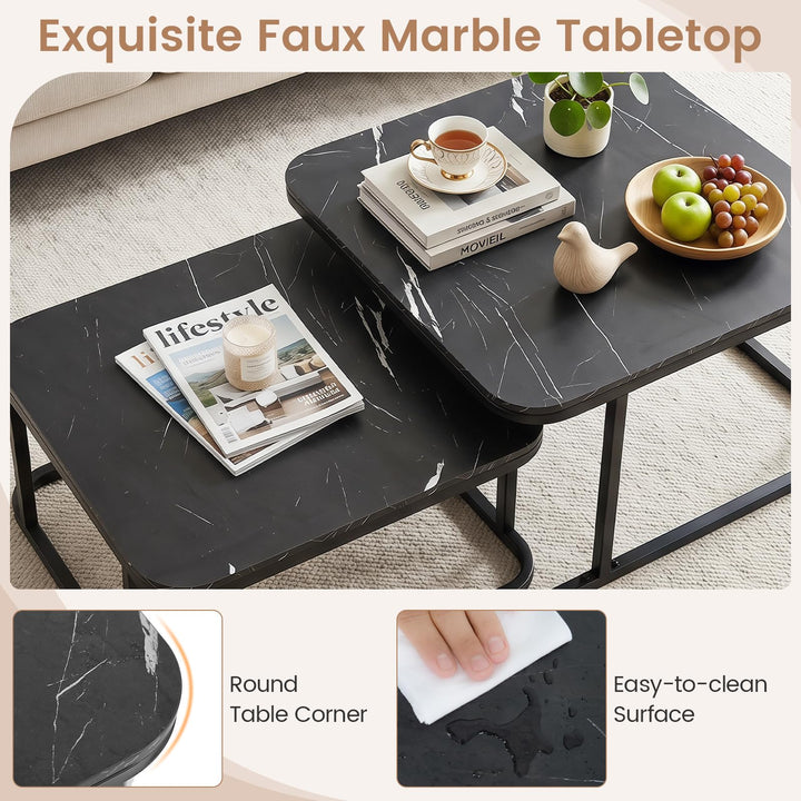 Giantex Nesting Coffee Table Set of 2 with Metal Frame