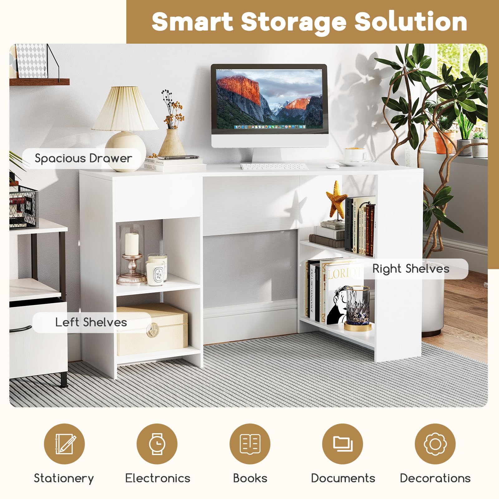 Giantex White Desk with Drawer 48 Inch Corner Desk