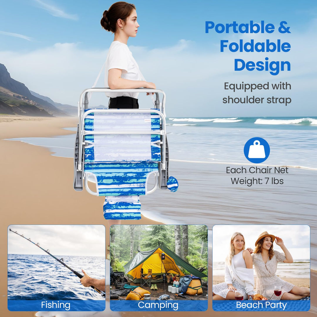 Giantex 2-Pack Folding Camping Chair with 5 Adjustable Positions Head Pillow Towel Bar