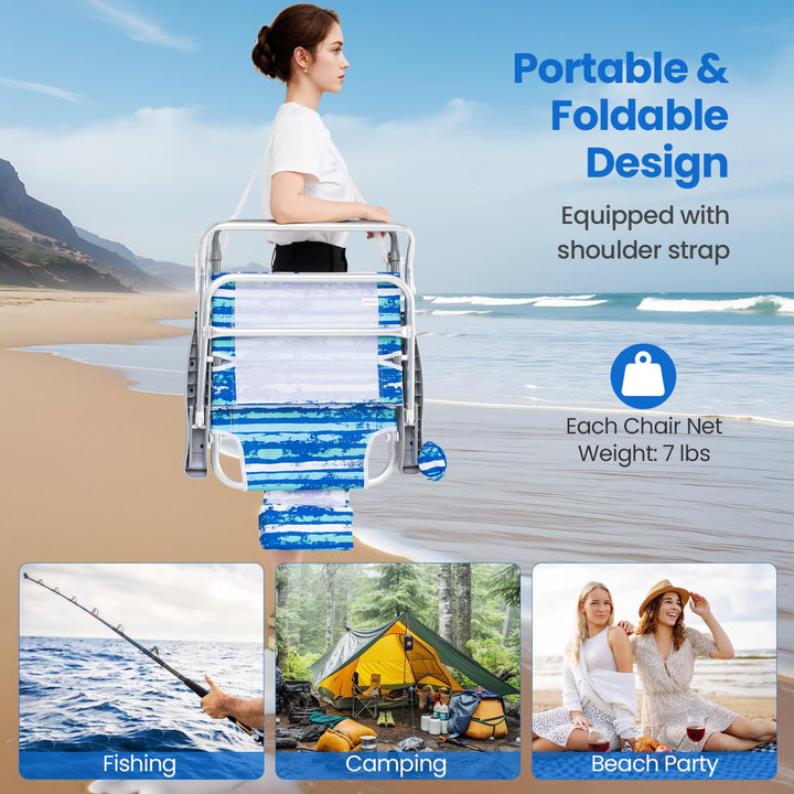 Giantex 2-Pack Folding Camping Chair with 5 Adjustable Positions Head Pillow Towel Bar