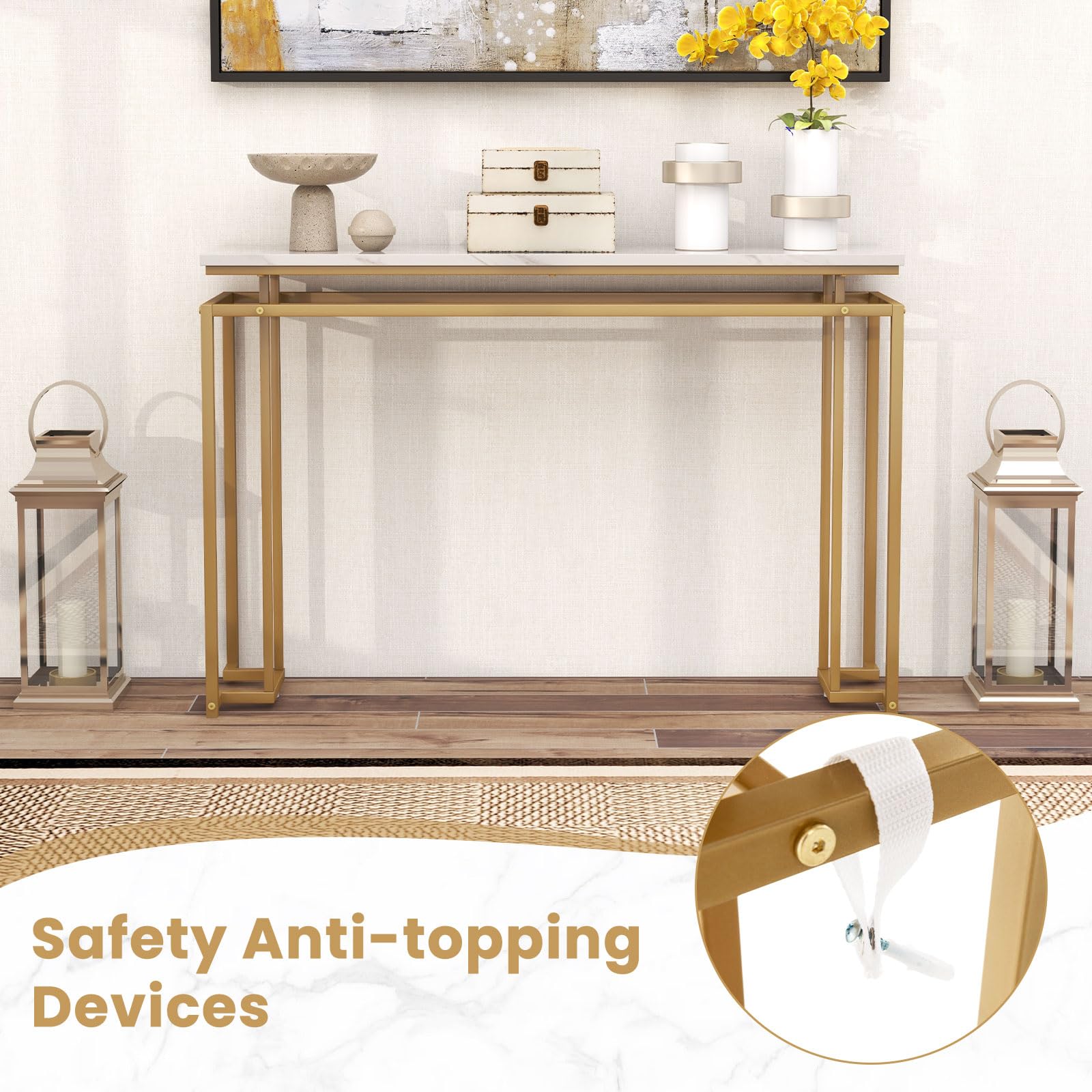 Giantex 47" Entryway Console Table - Modern Hallway Table w/Gold Metal Frame & Anti-toppling Kit