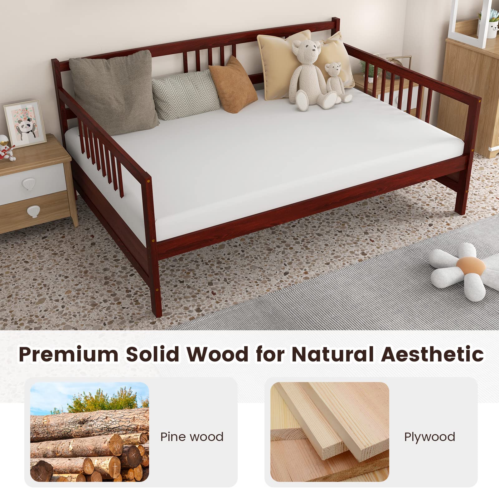 Giantex Full Size Daybed, Wooden Daybed Sofa Bed Frame with Wood Slat Support for Kids Teens (Full)