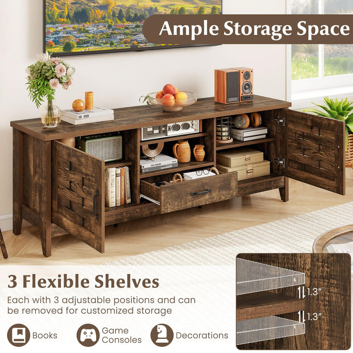 Giantex Farmhouse TV Stand for 65 Inch TVs 59" Wood Entertainment Center with 2 Woven Accent Doors