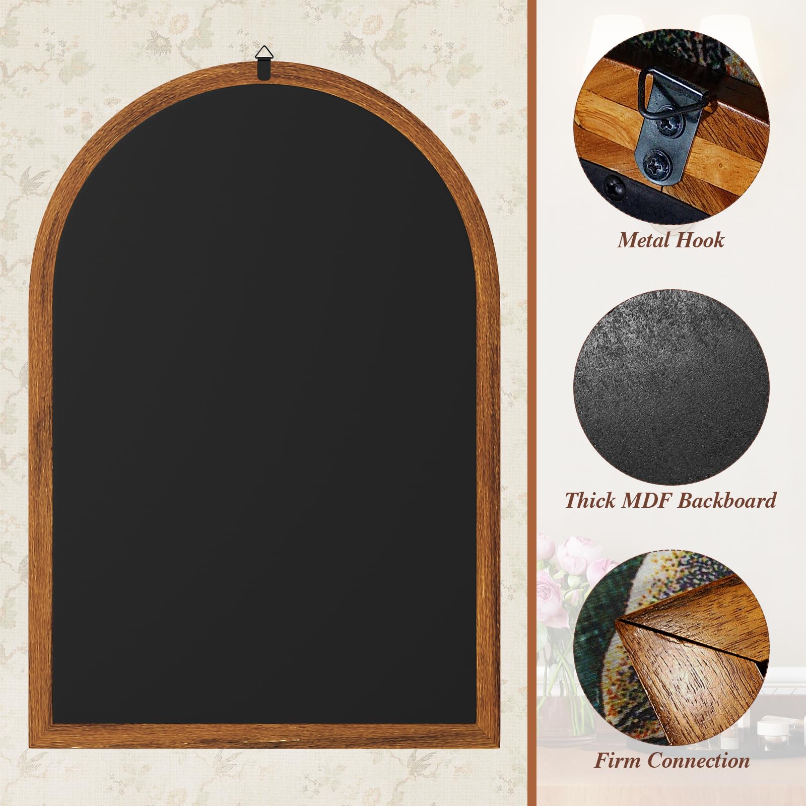 Farmhouse Wall Mirror Arched Mirror with Solid Acacia Wood Frame