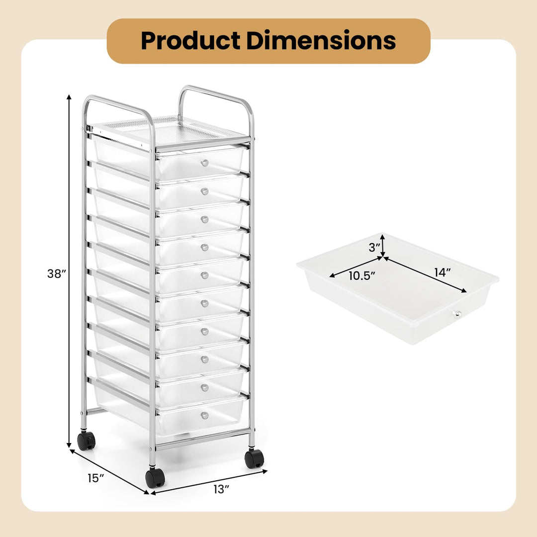 Giantex 10-Drawer Rolling Storage Cart with Metal Frame and Lockable Universal Wheels