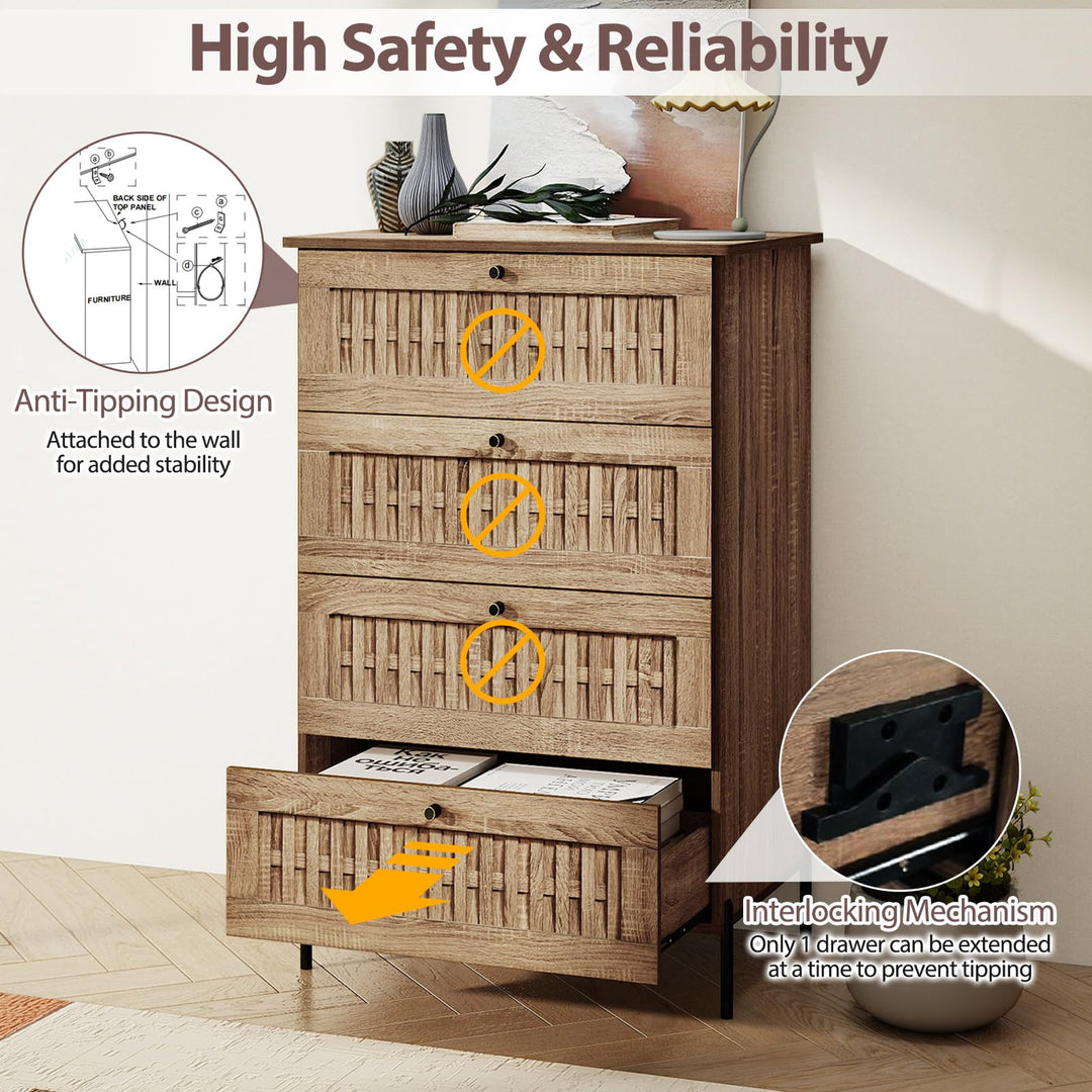 Giantex 4-Drawer Dresser with Interlocking Mechanism and Metal Legs for Bedroom