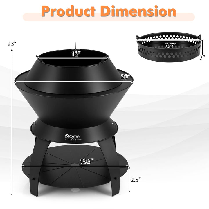 Giantex 3-in-1 Smokeless Fire Pit, 20" Wood Burning Firepit w/Removable Wok Ring & Ash Pan