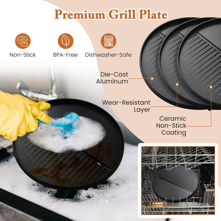 Giantex 1200W Electric BBQ Grills Outdoor Cooking with Lid & Thermometer