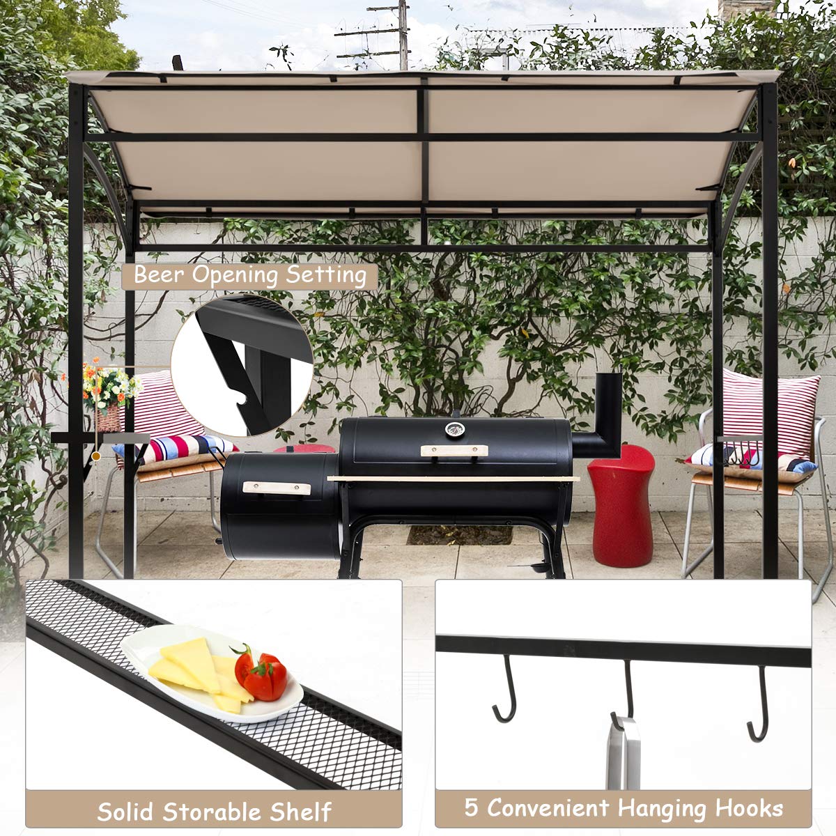 Giantex 7x4.4ft Grill Gazebo, Patio Outdoor Backyard BBQ Canopy Shelter