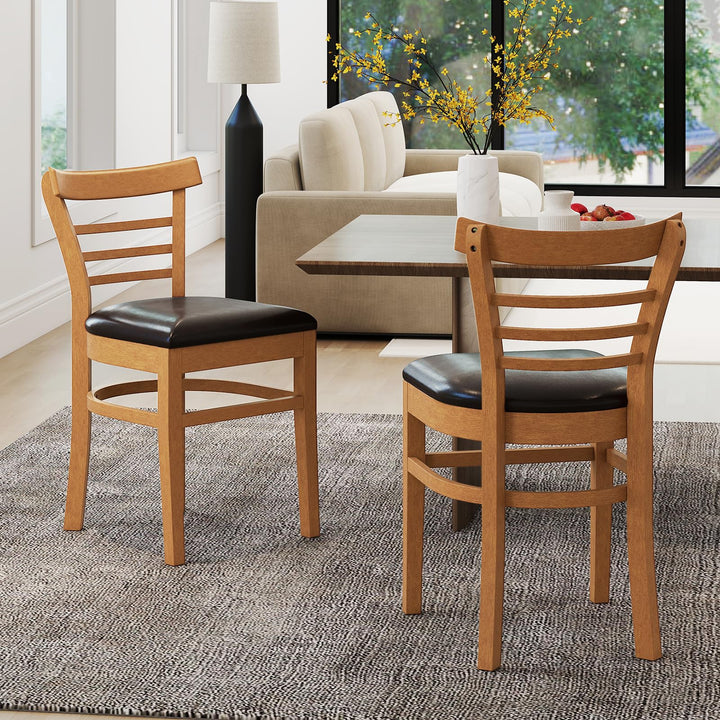 Giantex Wooden Dining Chairs Set PU Leather Upholstered Kitchen Chair w/Rubber Wood Legs