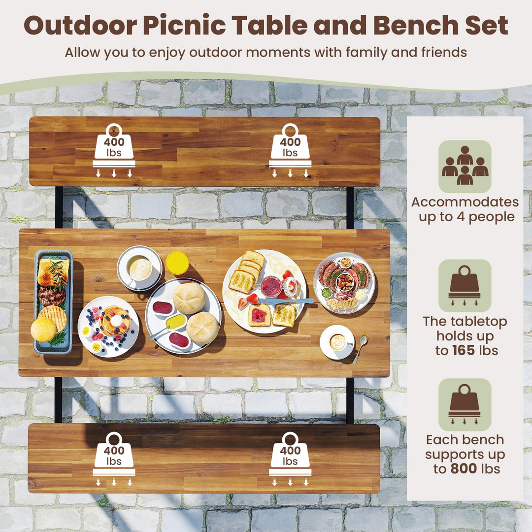 Giantex 4.5FT Picnic Table Bench Set for 4 Acacia Wood Outdoor Dining Table Set