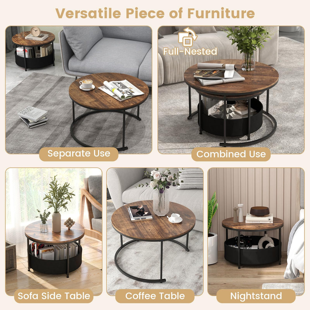 Giantex 31.5" Round Coffee Table with Removable Fabric Basket &amp; Metal Frame