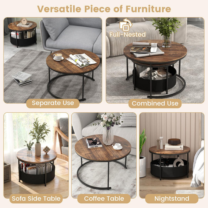 Giantex 31.5" Round Coffee Table with Removable Fabric Basket &amp; Metal Frame