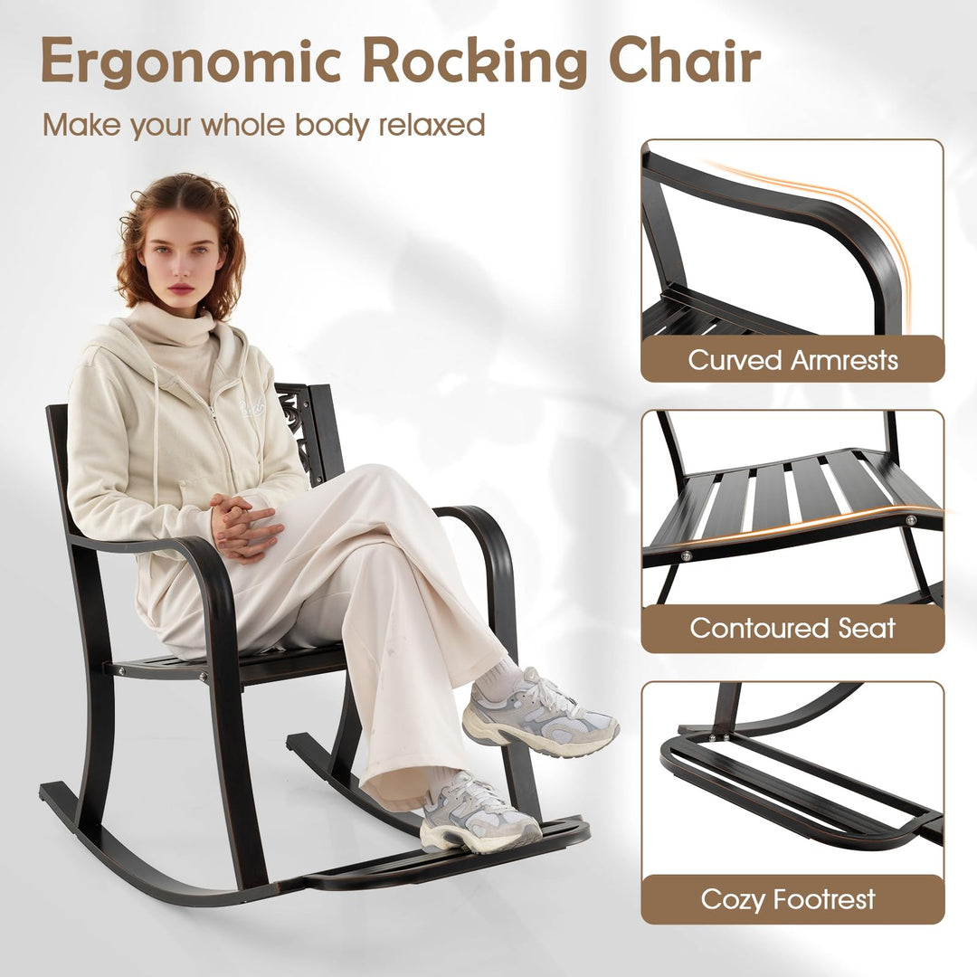 Giantex Patio Rocking Chair Outdoor Cast Aluminum Rocker w/Footrest