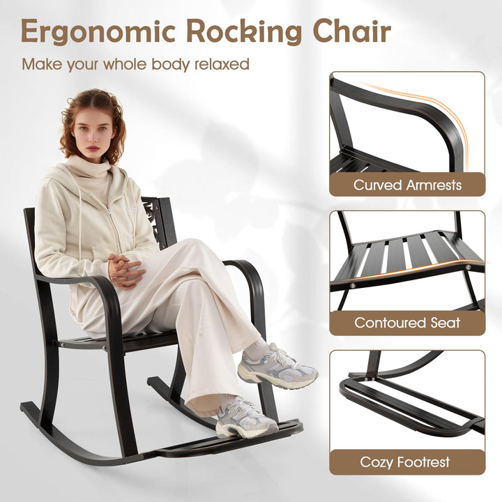 Giantex Patio Rocking Chair Outdoor Cast Aluminum Rocker w/Footrest