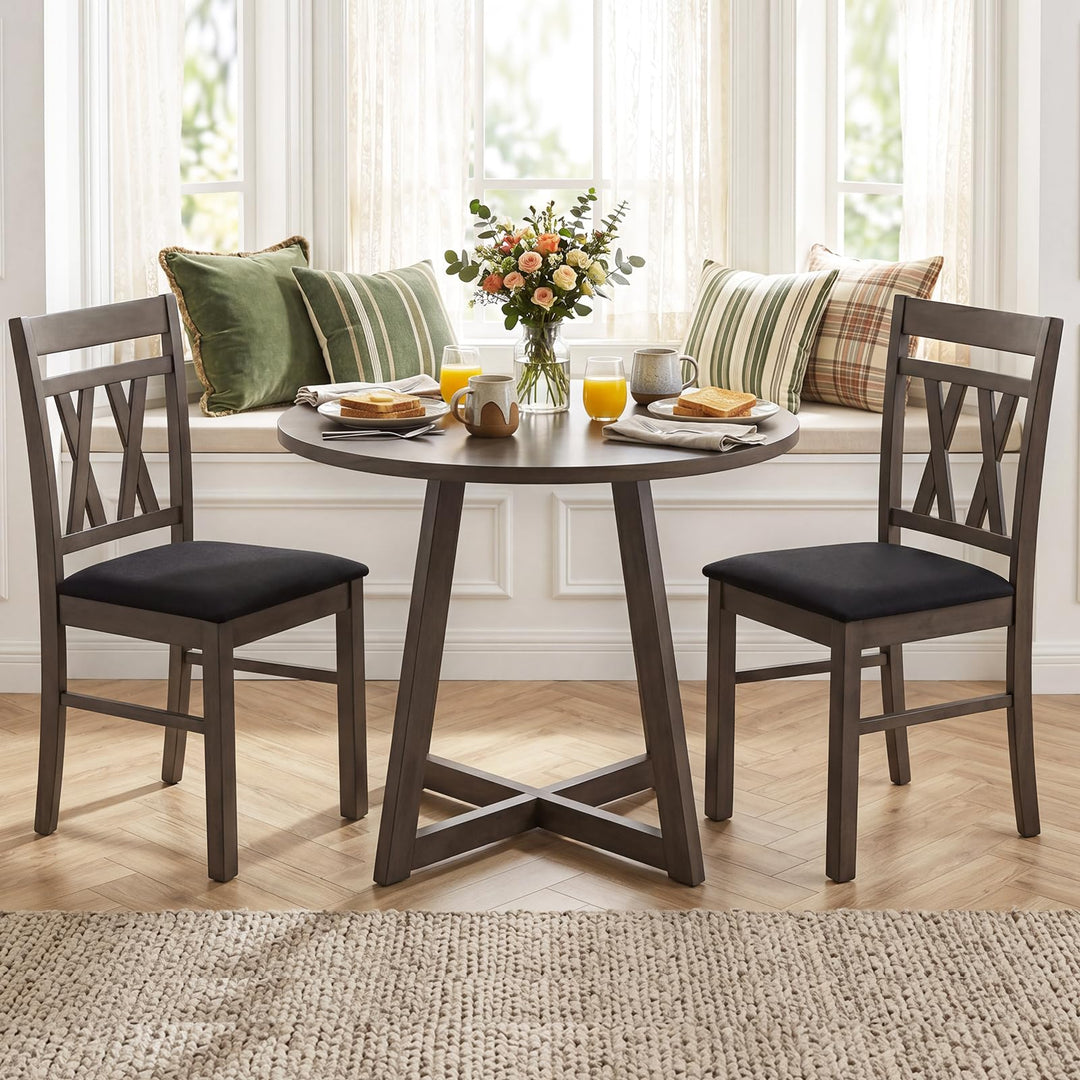 Giantex Wood Dining Chairs Set of 2/4 Linen Style Upholstered Kitchen Chairs with Dual X-Shaped Back