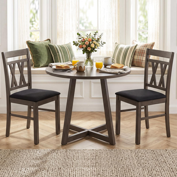 Giantex Wood Dining Chairs Set of 2/4 Linen Style Upholstered Kitchen Chairs with Dual X-Shaped Back