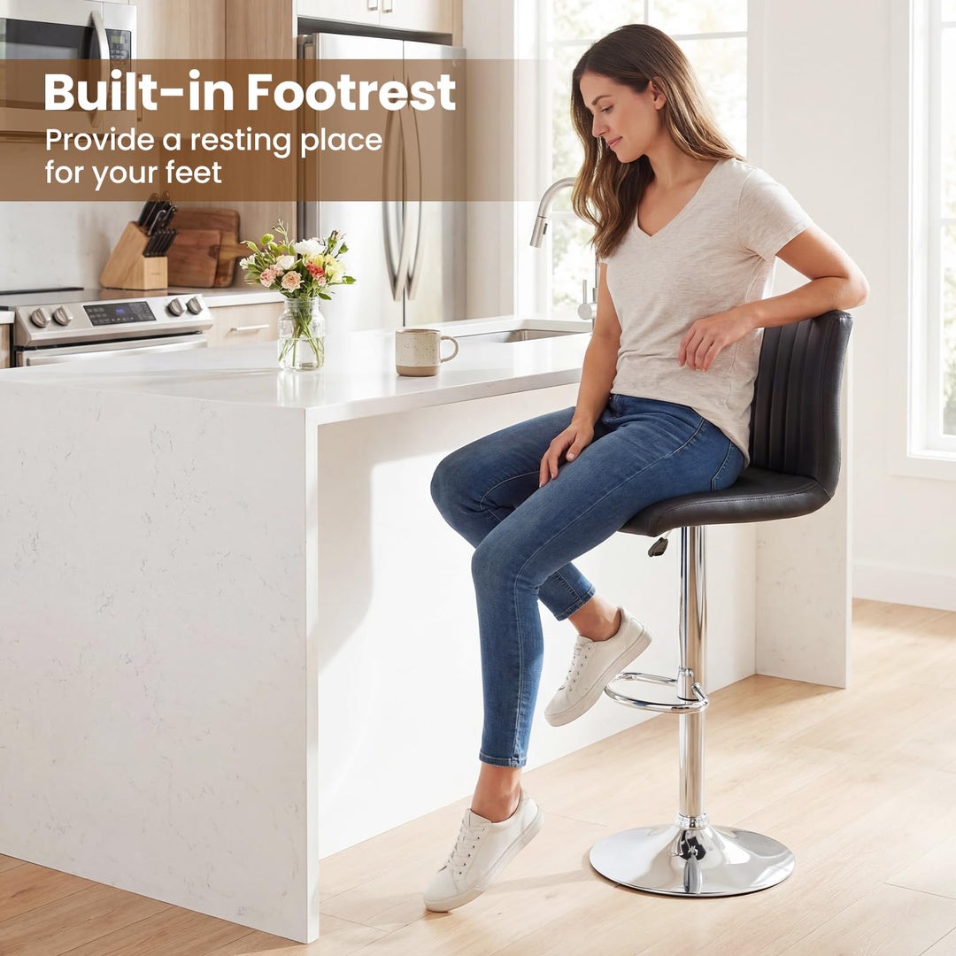 Giantex Modern Faux Leather Counter Height Barstools Set of 2/4 with Back and Footrest