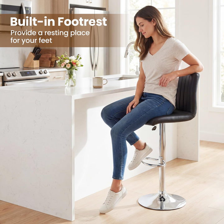 Giantex Modern Faux Leather Counter Height Barstools Set of 2/4 with Back and Footrest