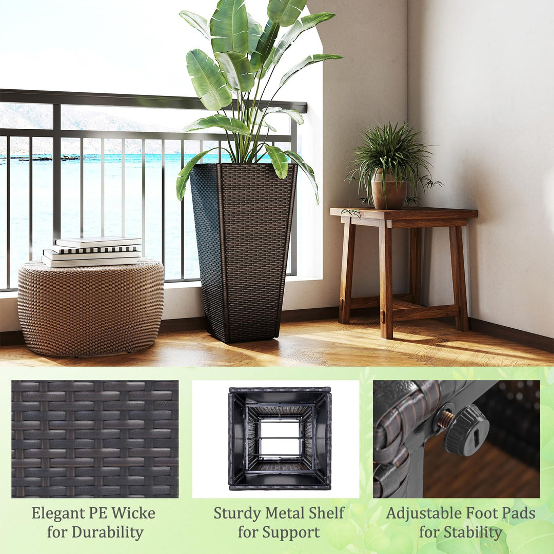 wicker indoor plant pots Giantex Set of 2 Outdoor Wicker Flower Pot 30 Inch Tall Planters with Drainage System PE Rattan Flower Pots