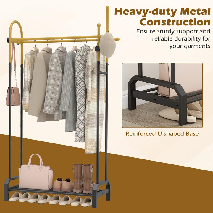 Giantex Double Rod Freestanding Clothes Rack with 5 Coat Hooks