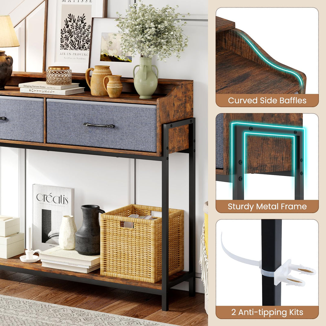 GIANTEX 43" Narrow Console Table with Charging Station &amp; 2 Drawers