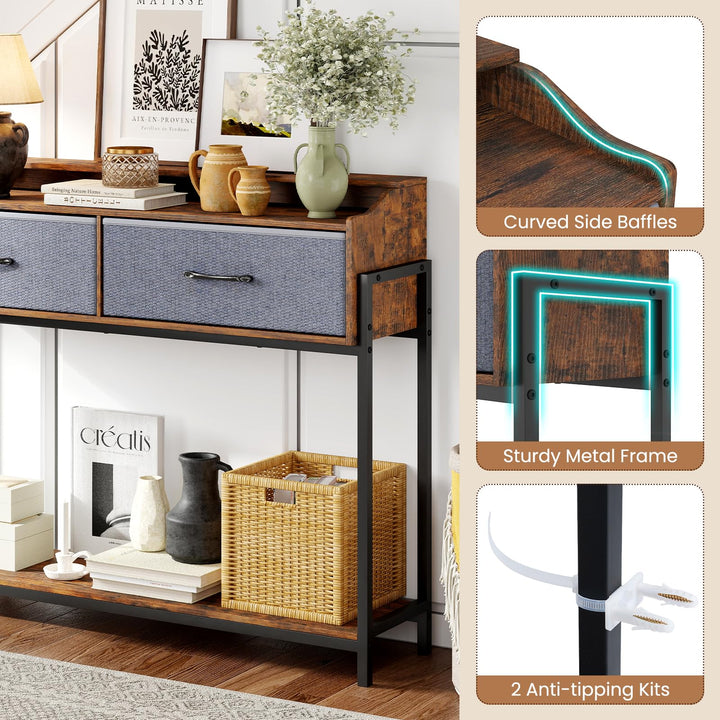 GIANTEX 43" Narrow Console Table with Charging Station &amp; 2 Drawers