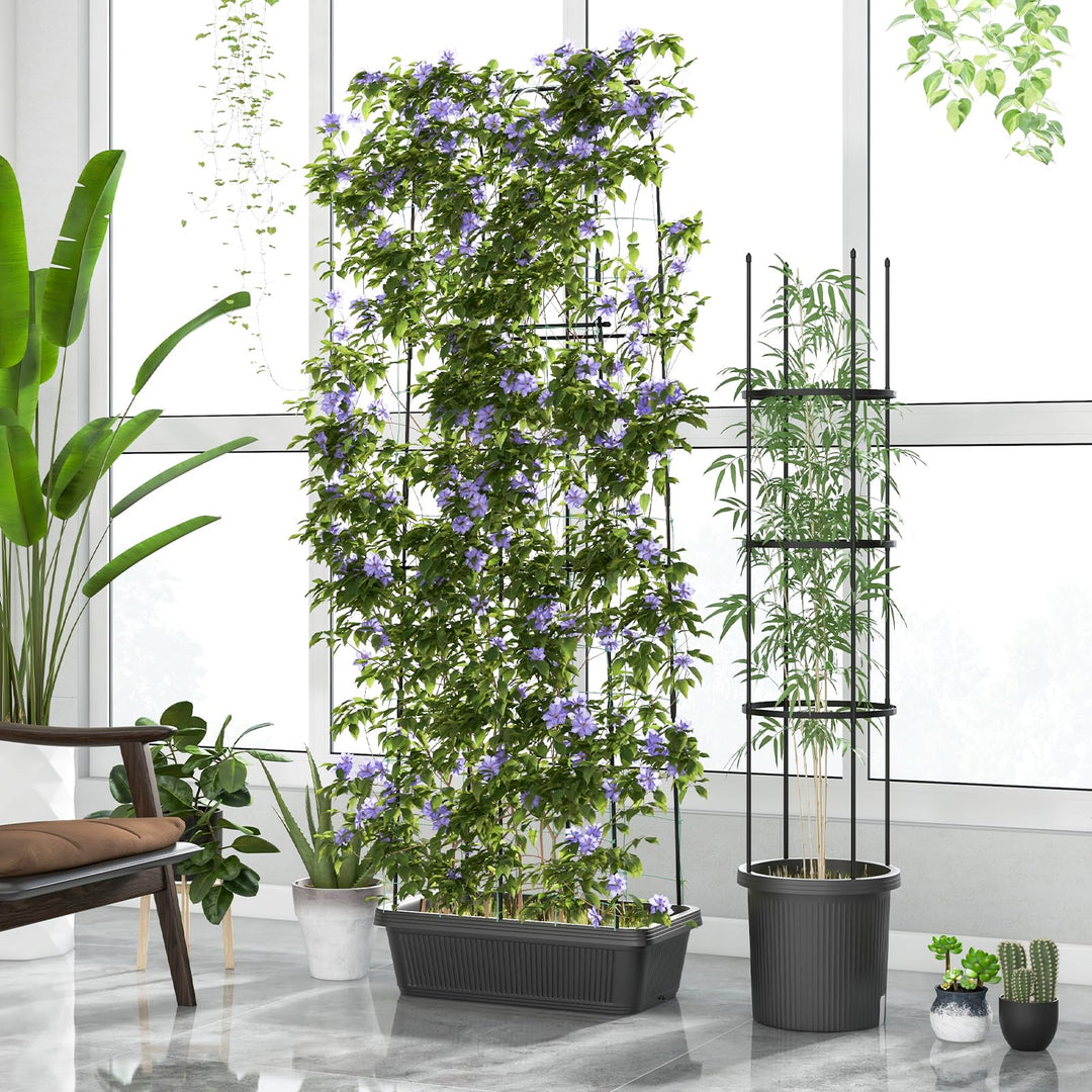 Giantex Set of 2 Raised Garden Bed w/Trellis & Plant Cage, Planter Box w/ 71” Cucumber Trellis