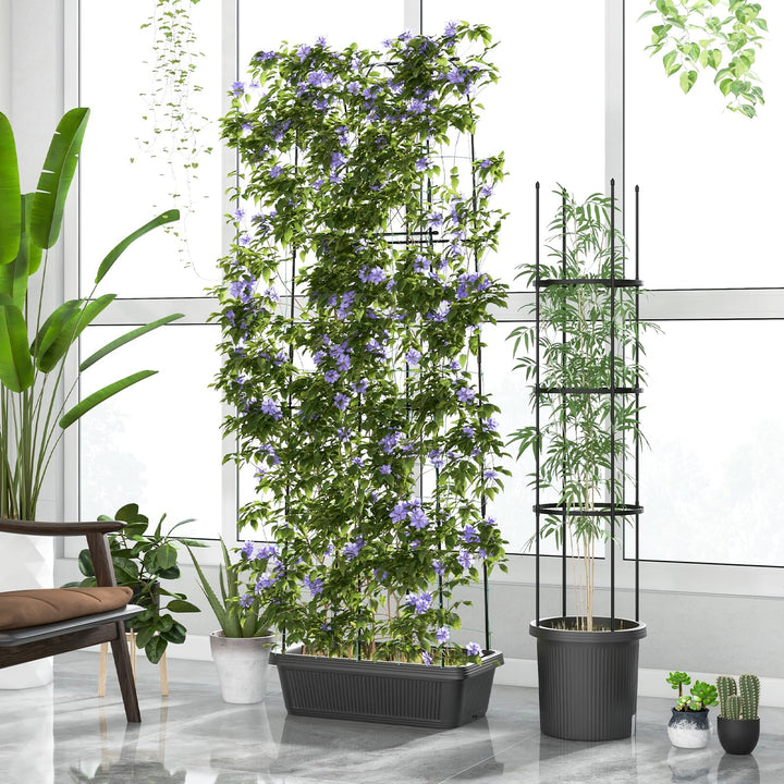 Giantex Set of 2 Raised Garden Bed w/Trellis & Plant Cage, Planter Box w/ 71” Cucumber Trellis