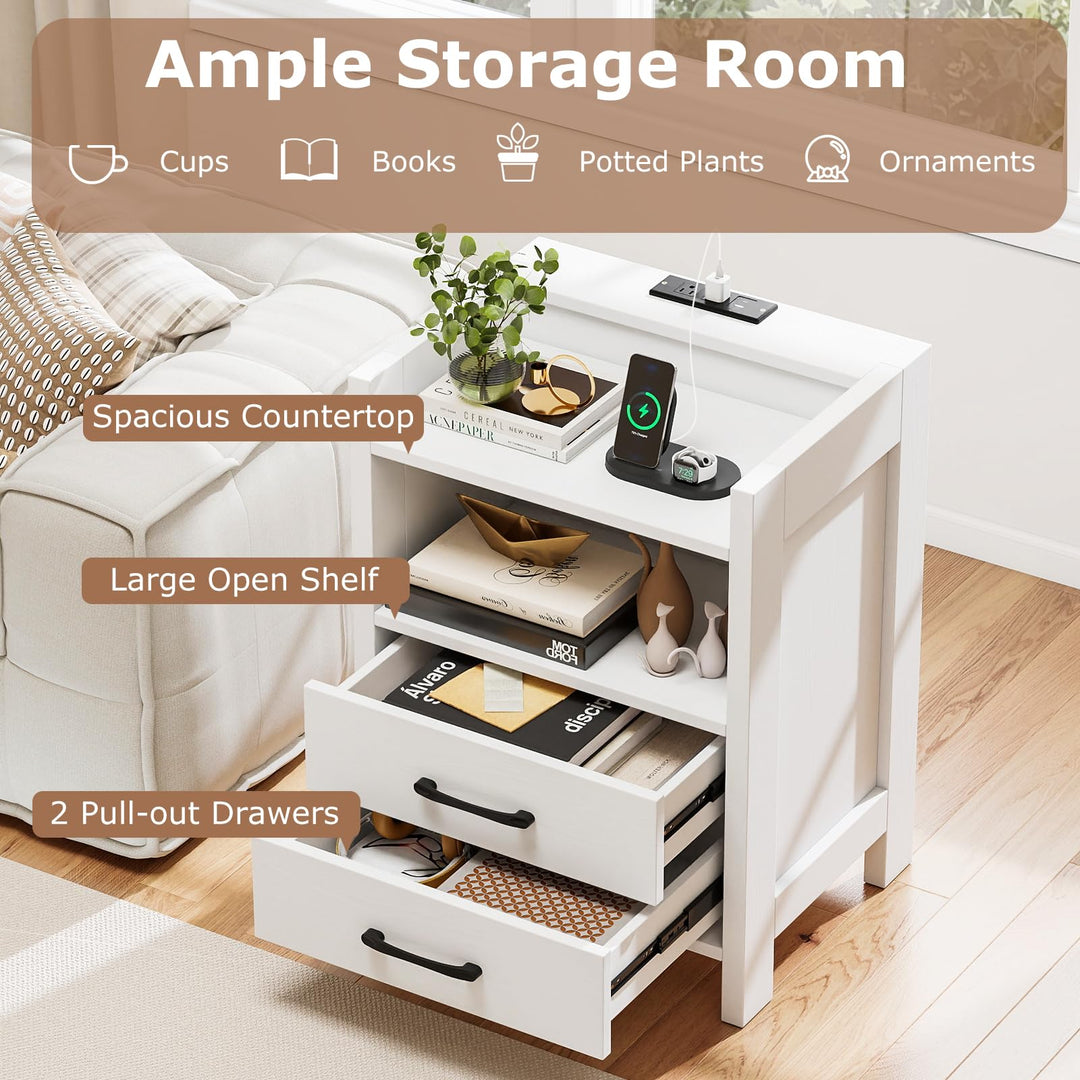 Giantex LED Nightstand with Charging Station Set of 1/2 Bedside Table