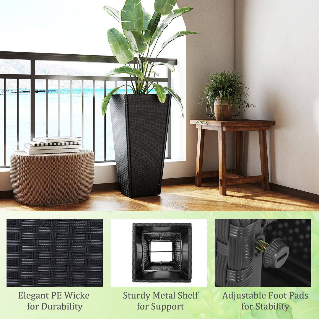 Giantex Set of 2 Outdoor Wicker Flower Pot 30 Inch Tall Planters with Drainage System