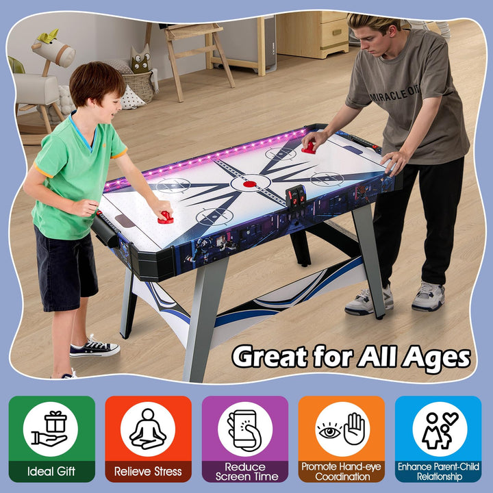 Giantex 54" Air Hockey Table - Arcade Hockey Table Gaming Set w/LED Electronic Scoring & Lights, 2 Pucks, 2 Pushers