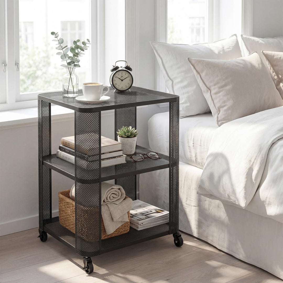Giantex 3-Tier End Table | Rolling Side Table w/Open Storage Shelves (1/2)
