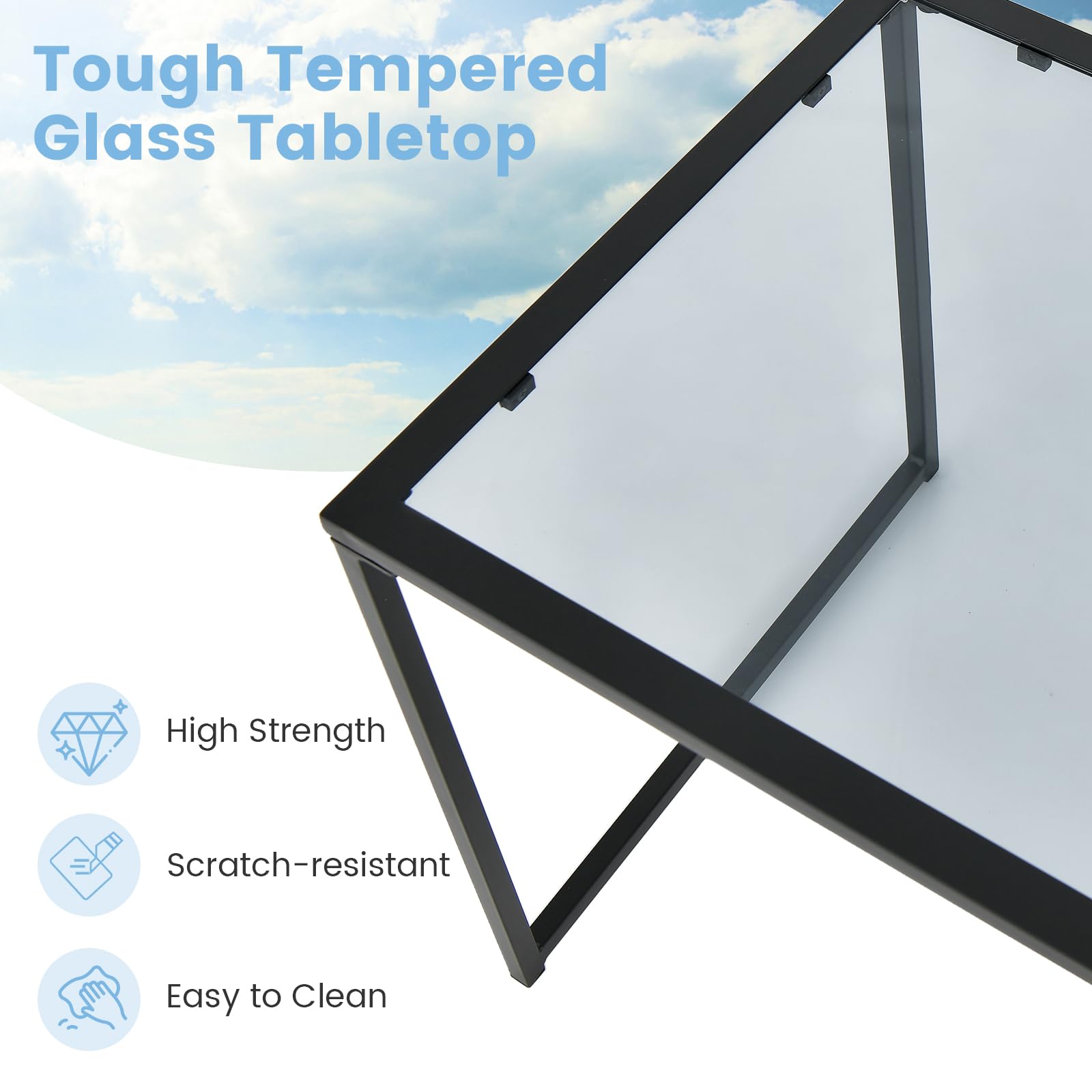 Giantex Outdoor 17” Square Table - Patio Tempered Glass End Table Side Table with Metal Frame