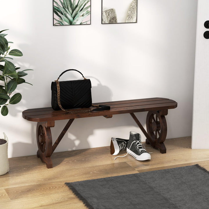 Giantex 2-Person Wooden Outdoor Bench - Patio Bench w/Wagon Wheel Legs