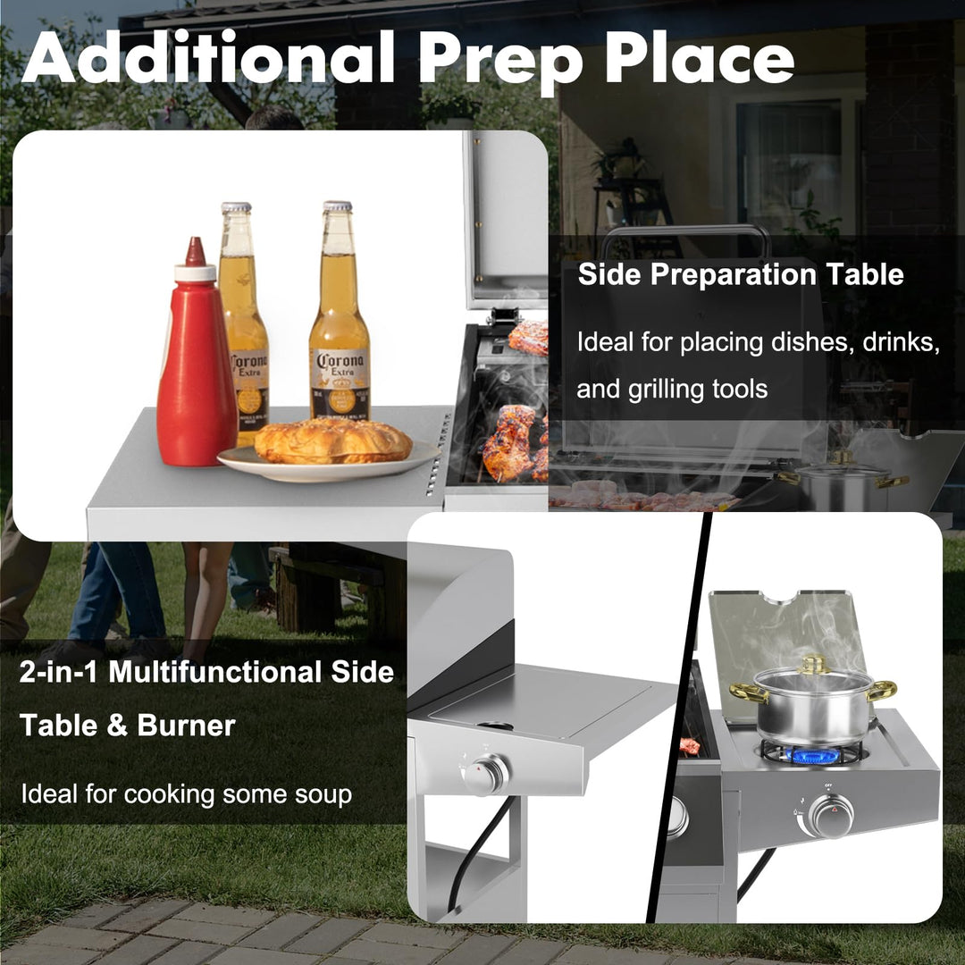 Giantex 4-Burner Propane Gas Grill with Side Burner Stainless Steel Outdoor BBQ Grill