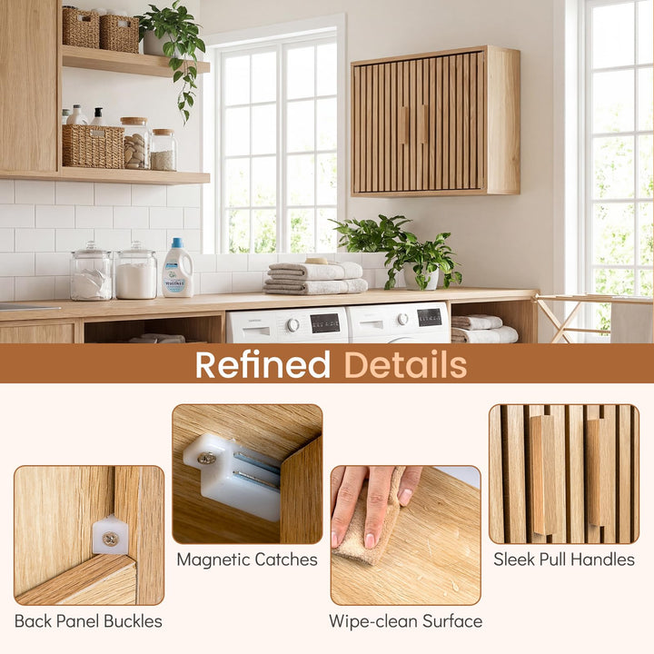 Giantex Wall Mounted Wooden Medicine Cabinet with 2 Slatted Doors