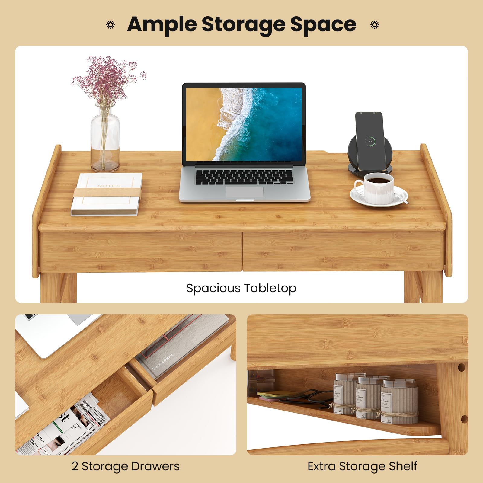 39.5" Bamboo Home Office Desk - Giantex
