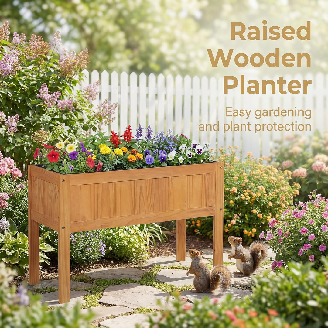 Giantex Solid Wooden Raised Garden Bed w/Legs (35”Lx 16”Wx24”H)