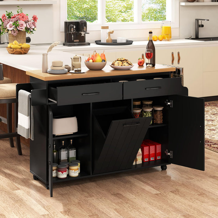 Giantex Kitchen Island w/Trash Bag Storage