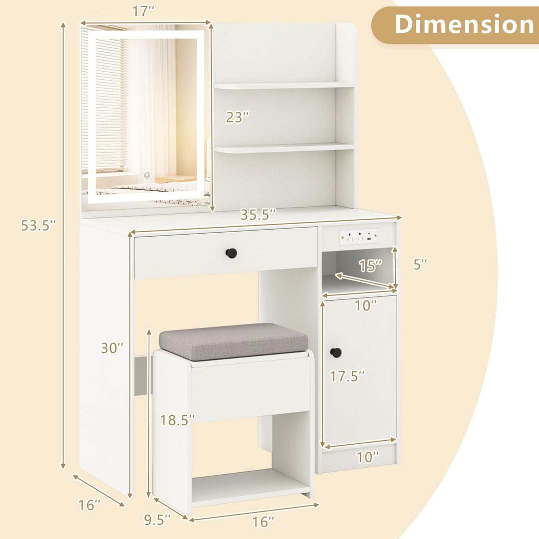 Vanity Desk with Mirror and Lights for Bedroom