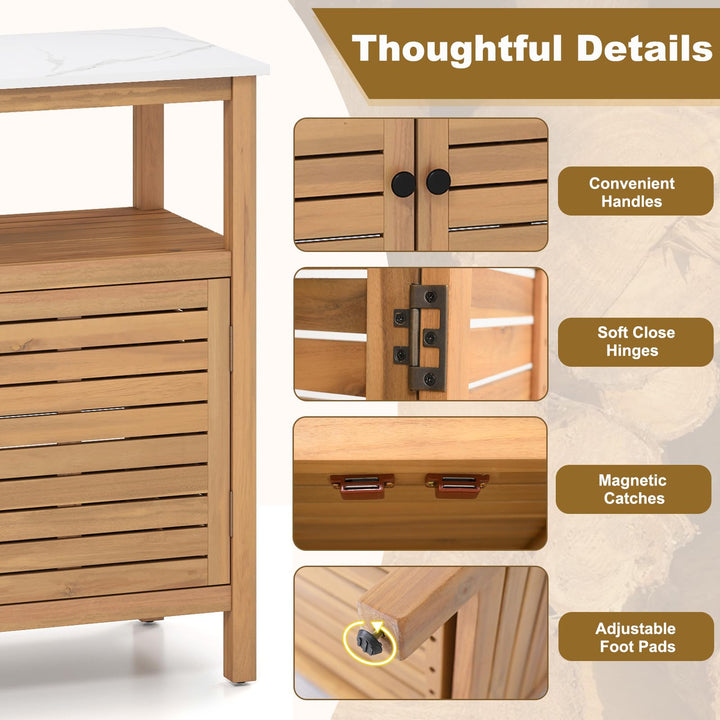 Giantex Outdoor Potting Bench Acacia Wood Large Planting Workstation with 2-Door Storage Cabinet