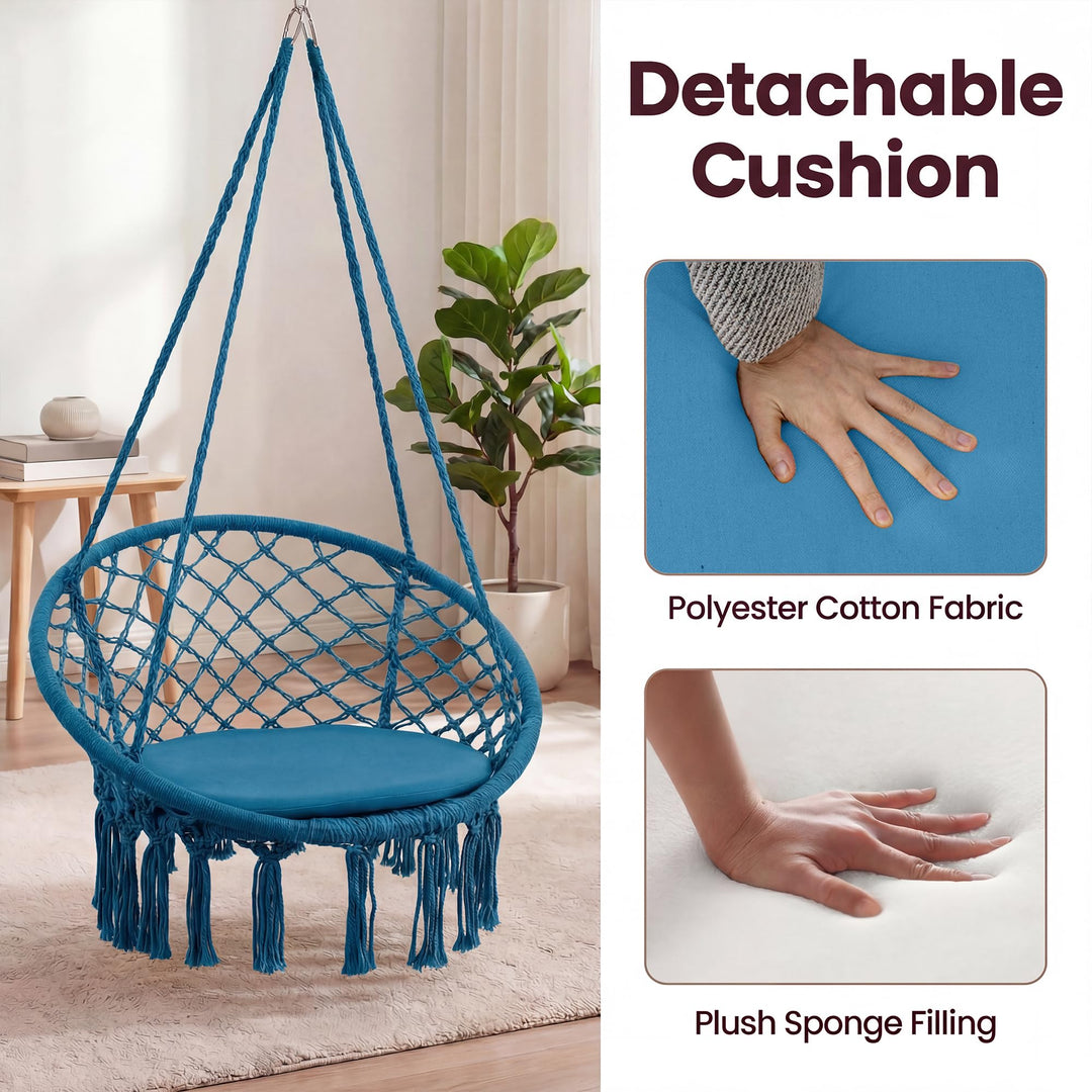 Giantex Hammock Chair Macrame Swing with Round Seat Cushion and Hardware Kit
