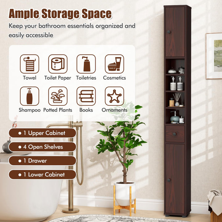 Giantex Slim Bathroom Storage Cabinet - 71" Tall Narrow Floor Cabinet Cupboard with 2 Doors