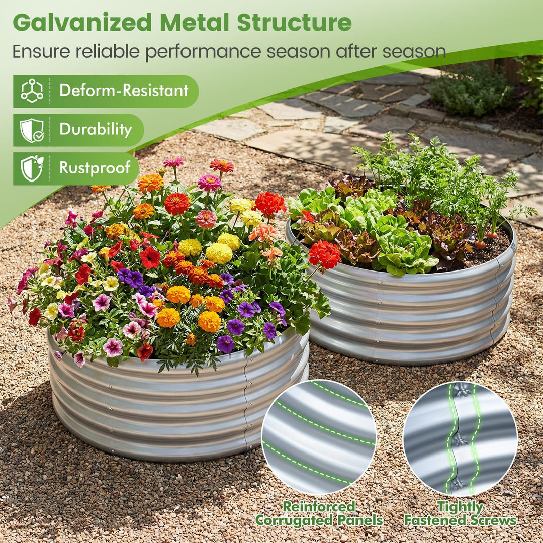 Giantex Galvanized 2 x 2 x 1 FT Round Outdoor Planter Box with Open-Ended Base (1/2)