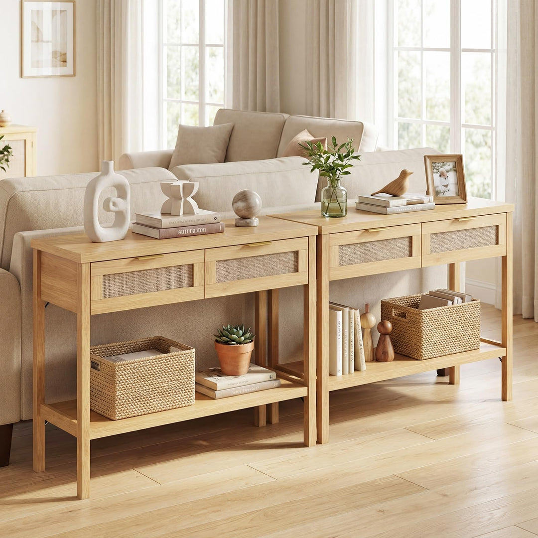 Giantex 40" Rattan Console Table with Storage for Foyer Hallway Entrance
