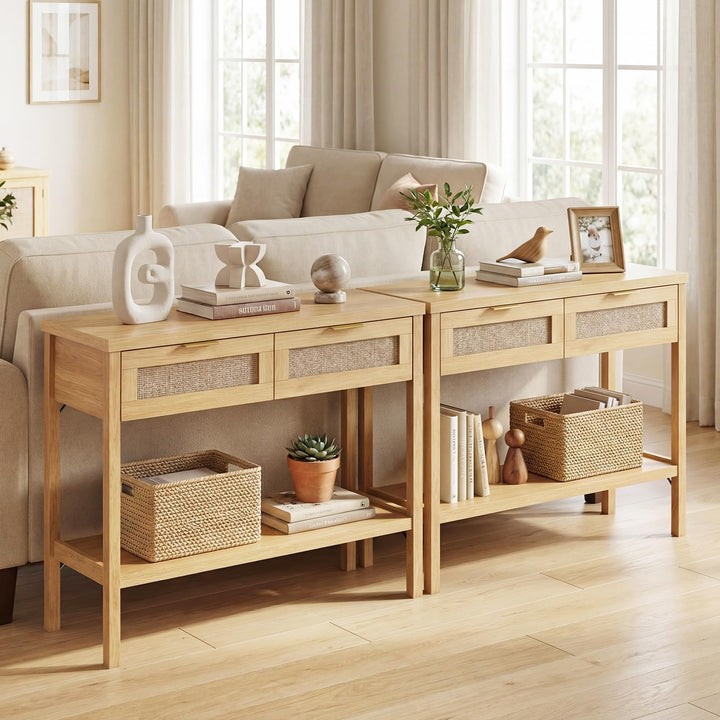 Giantex 40" Rattan Console Table with Storage for Foyer Hallway Entrance